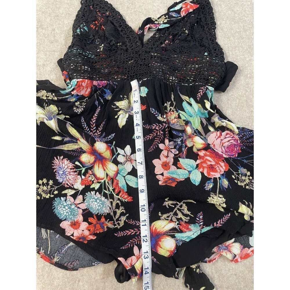 ILLA ILLA Romper Spaghetti Strap Tie Back Lined Crochet Halter V Neck Romper Med - Picture 10 of 16
